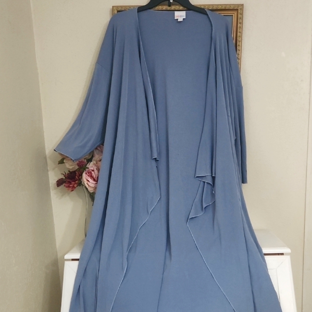 Waterfall Long line Cardigan Duster Blue Women's Cover Up Career Casual Modest